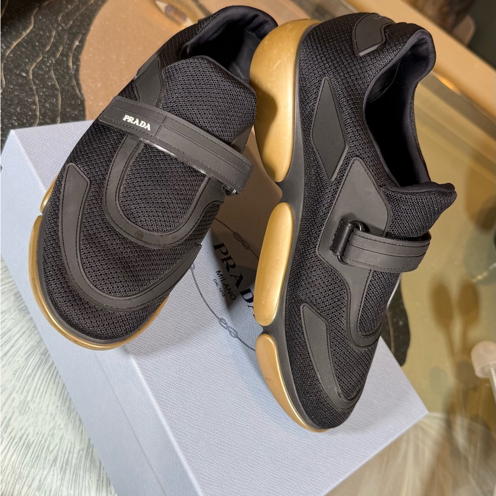 Prada Black Sneakers with Gold Soles 38 1/2